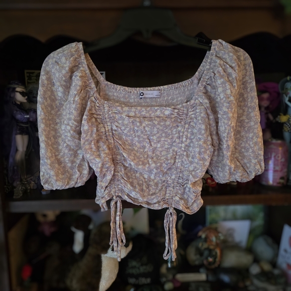 SO Multicolor Pink, Yellow, Purple Floral Puff Short Sleeve Top - Picture 1 of 8